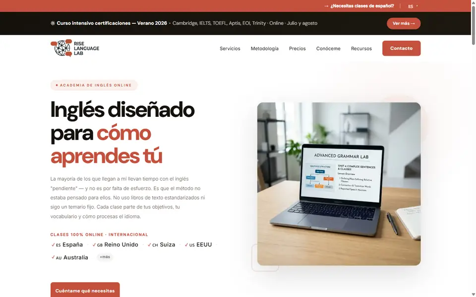Página de inicio de Rise Language Lab