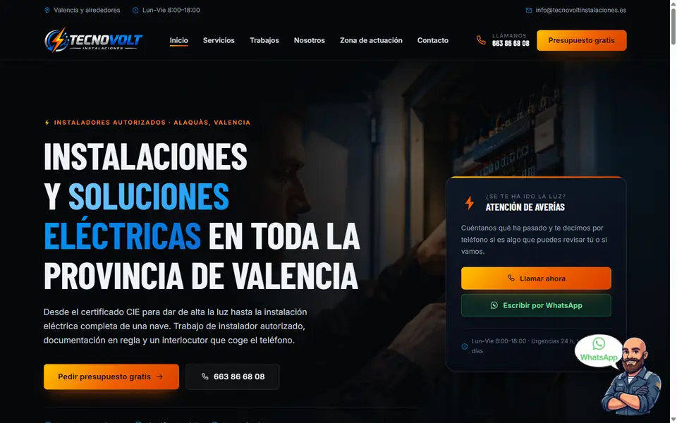 Página de inicio de TecnoVolt Instalaciones